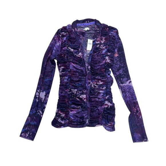 NWT Pilcro Anthropologie Women's Purple Collared Mesh Blouse Size S - Picture 3 of 5
